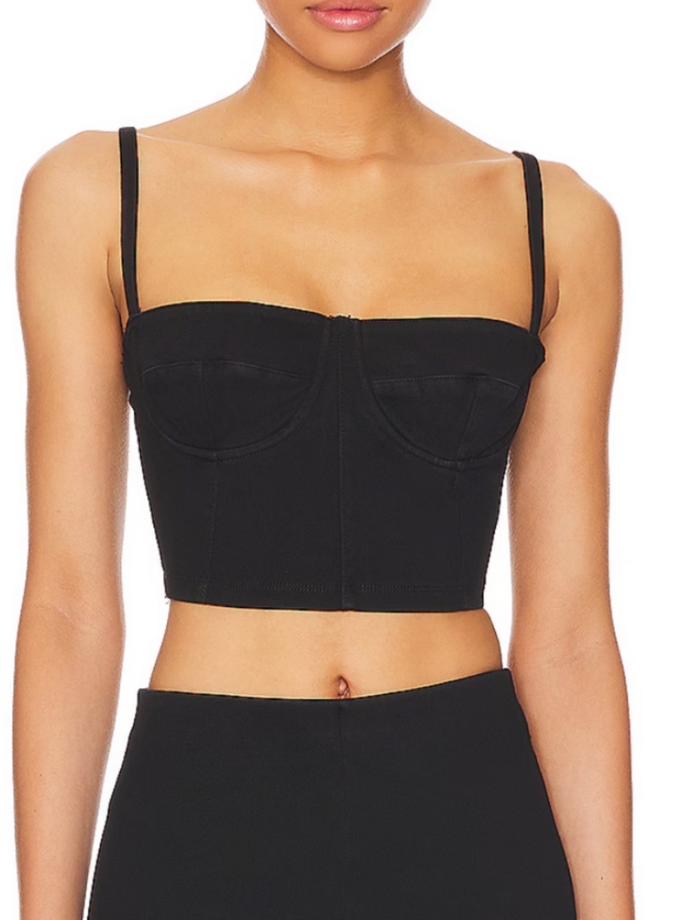 Good American Bustier Black Denim Corset Crop Top Size M